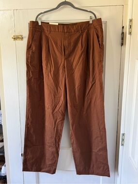 Brown Straight-Leg Cotton Pants